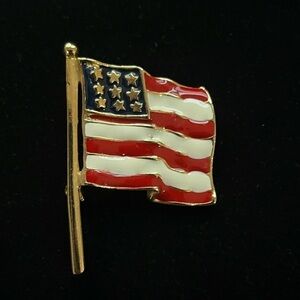 Vintage ‘OLD GLORY’ Gold Red White and Blue American Flag USA Brooch